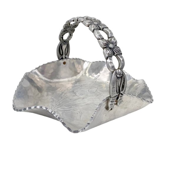 Vintage Rodney Kent Basket Hand Hammered Aluminum No. 429 Floral Tulip 1950s MCM - Picture 3 of 12